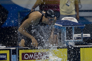 Ben Wildman-Tobriner prepares for the 50 meter freestyle semi-final at the 2008 olympic trials.